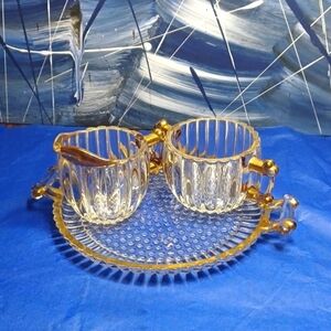 JEANETTE GLASS GOLD RIMMED CRYSTAL HOSTESS SERVING SET
